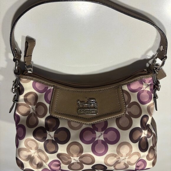 Coach Madison Clover print Purple Brown Handbag Purse - Picture 1 of 2